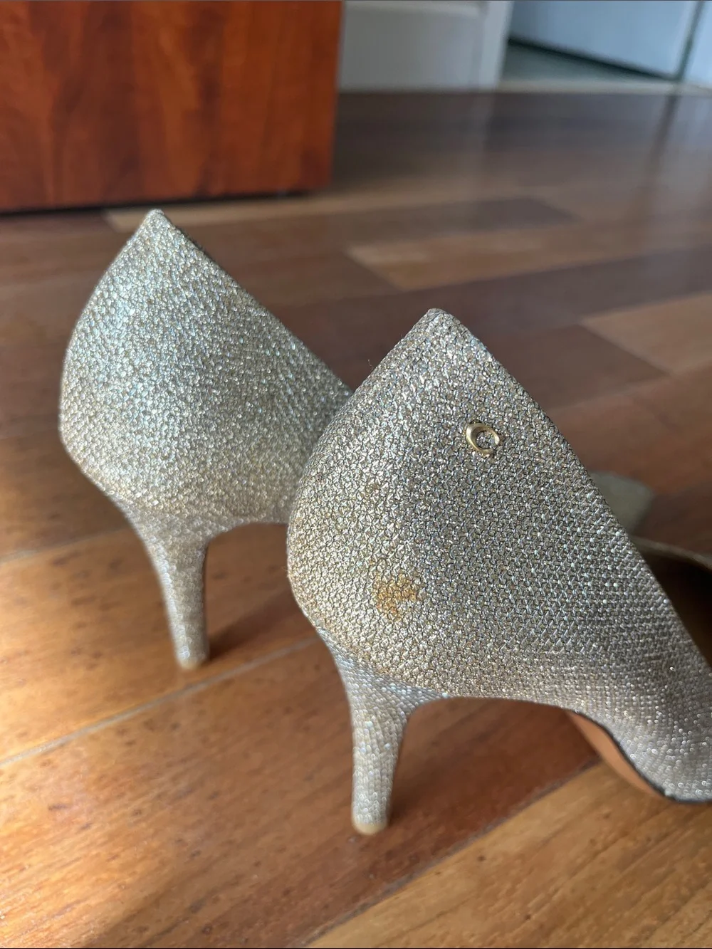 Coach Women's Glitter Pointed-Toe Pumps in Metallic Gold